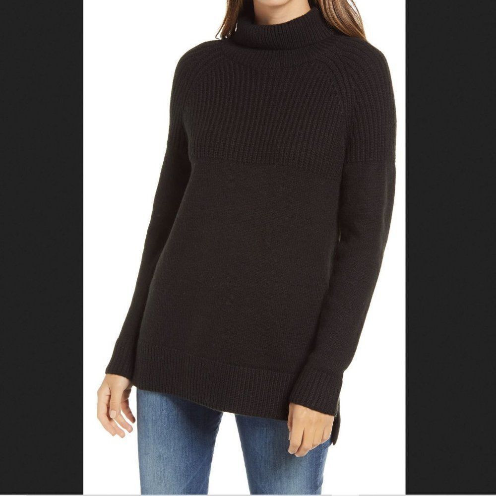 Caslon Black Button Detail Mock Neck Sweater‎ Size XS